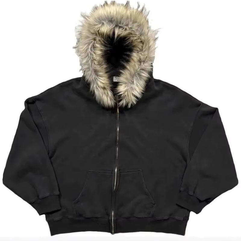 Autumn/Winter Y2K Women Aesthetic Harajuku Faux Fur Collar Hoodies Clothes Graphic Hip Hop Punk Gothic Zip up Hoodies 2025 New