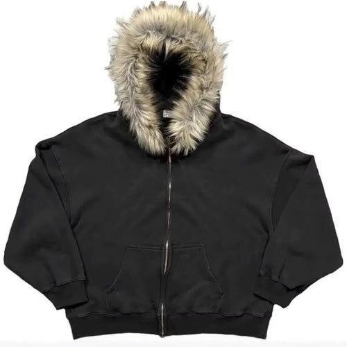 Autumn/Winter Y2K Women Aesthetic Harajuku Faux Fur Collar Hoodies Clothes Graphic Hip Hop Punk Gothic Zip up Hoodies 2025 New