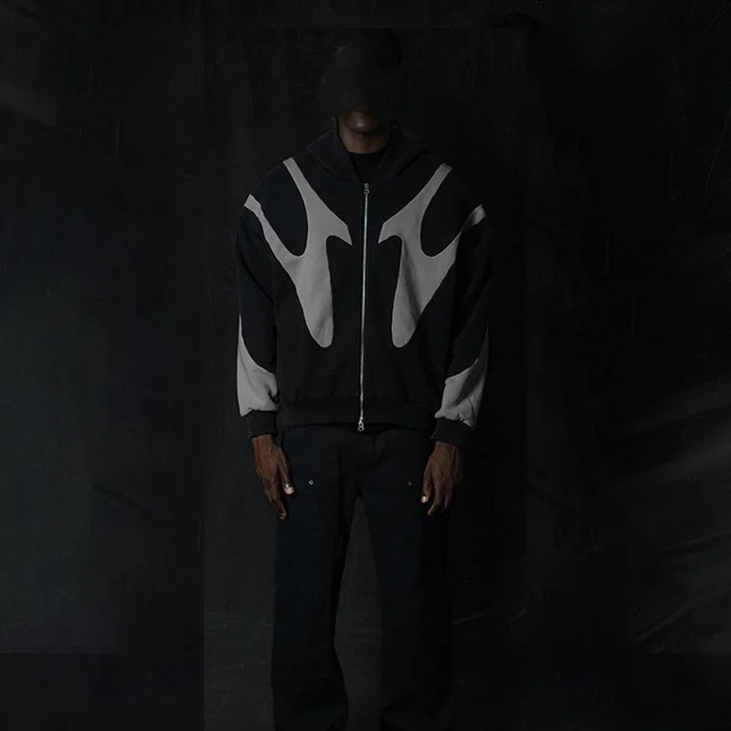 American Retro Letter Printed Devil Pattern Hoodie Y2K Harajuku Casual Couple Zipper Hoodies Sweatshirt Fashion Men'S Clothing