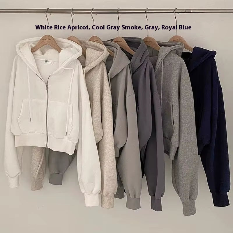 Casual Hood Sweatshirt Women Y2K Zip up Hoodies Solid Harajuku Long Sleeve Shirt Oversized Crop Tops Female Loose Jackets Coat